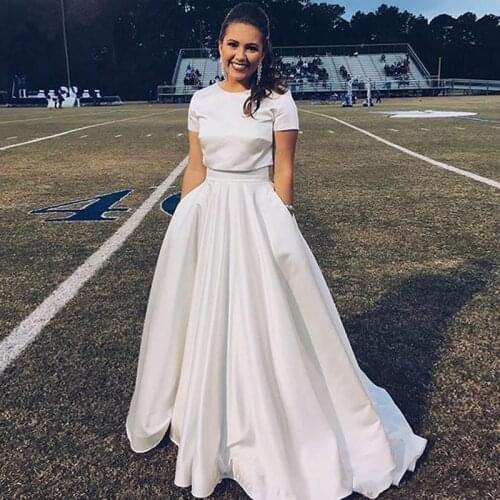 White Prom Skirts Satin A-Line High Waist Zipper Maxi Length Womens Skirts With Pocket Formal Party Skirts