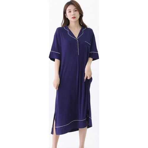 Oversized Night Dress Ladies Short-sleeved Solid Modal Loose Nightdress Women Soft Nightwear Home Nightshirt Long Sleepwear