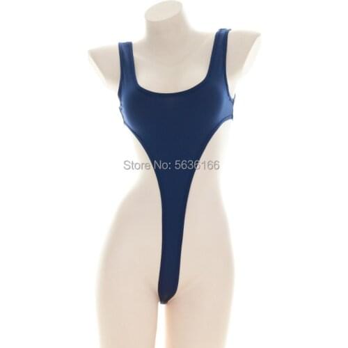 Womens High Cut Thong Sleeveless Sukumizu Swimsuit Body Suit Swimwear One Piece japanese School Bodysuit Beachwear