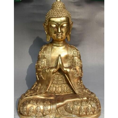 16" Tibet Buddhism Pure Bronze Seat Shakyamuni Sakyamuni Amitabha Buddha Statue