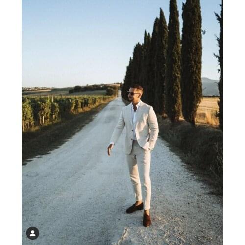 New Arrival Summer Beach Linen Men Wedding Suits Costume Homme Male Blazers Slim Fit Suits Men Business Formal Party 2 Pcs