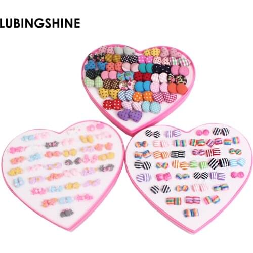 36Pairs/set Mix Style Mini Handmade Heart Stud Earrings Set Cute Acrylic Earrings For Girls Child With Heart Box Brincos Jewelry