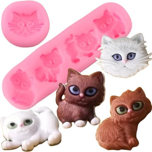 3D Cute Cat Silicone Molds DIY Party Cake Decorating Tools Cupcake Topper Fondant Mold Candy Clay Chocolate Gumpaste Moulds