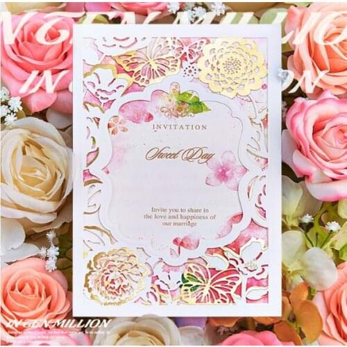 50PCS/LOT Hot Stamping Flower With Butterfly Wedding Invitation Card Blank Inner Card