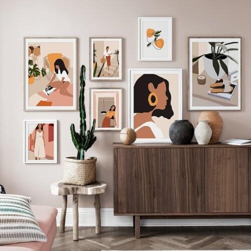 Abstract Fashion Vintage Girl Minimalist Wall Art Canvas Painting Nordic Posters And Prints Wall Pictures For Living Room Decor