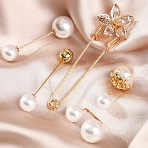 Brooch 5 piece set big bead diamond costume brooch womens pearl scarf buckle collar brooch badge buckle accessories