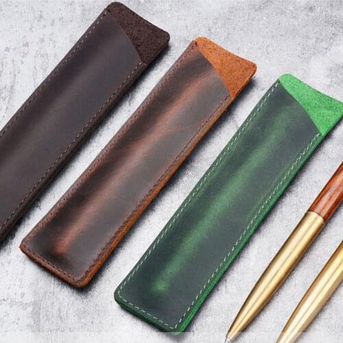 Pencil case Handmade Genuine Leather Pen Bag Cowhide Pencil Bag Vintage Retro Style Accessories For Travel Journal Free Shipping