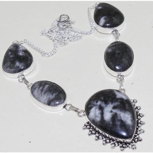 Black & White Jaspper Necklace Silver Overlay over Copper ,52cm, N1380