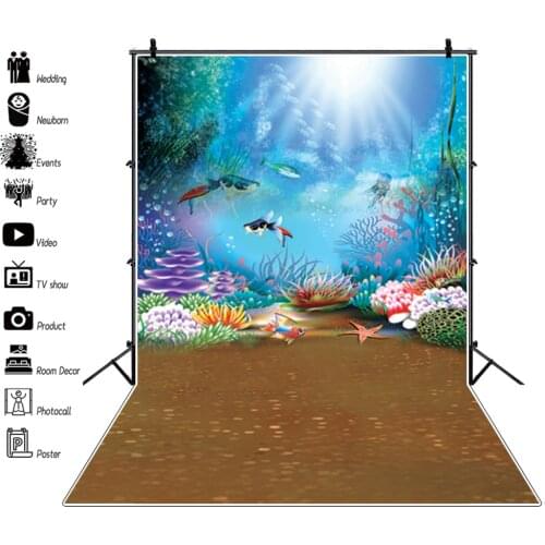 Laeacco Underwater World Theme Photography Backdrops Mermaid Photophone Photo Backgrounds Sea Pearl Bubble Coral Baby Birthday