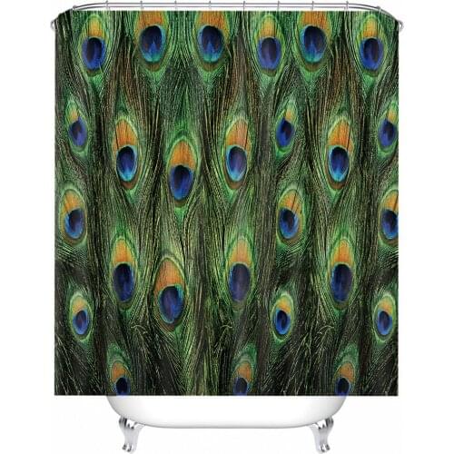 Photo Feather Green Shower Curtain 3D Fabric Bathroom Curtain With Hooks Waterproof Bath Screen