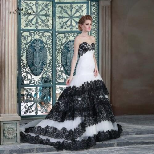 HSW4 Lace Mermaid Wedding Dress White And Black Wedding Dress