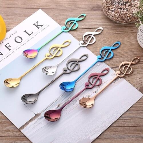 Coffee Spoons Tea Dessert Espresso Musical Note 304 Stainless Steel Long Handle Black Gold Spoon Dessert Scoop Tableware 1pcs