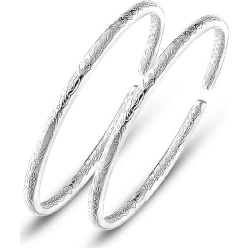 KOFSAC New Fashion 925 Sterling Silver Bangles For Women Party Minimalism Double-Sided Engraving Bangle Bracelets Jewelry Gifts