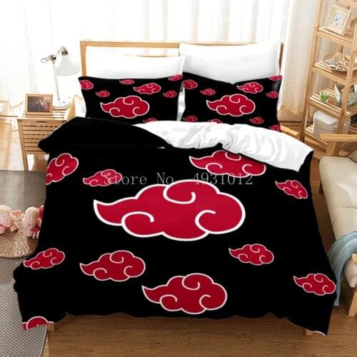 Naruto Akatsuki Bedding Sets Fashion Japan Anime Duvet Cover Set with Pillowcases Bedclothes Children Kids Boys Gifts Home Decor