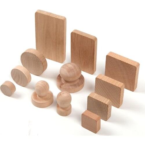Square/Round Rectangular Solid Wood Handle/Base Rubber Stamp Deco DIY Material Stamps Scrapbooking Solid Wood Block Art