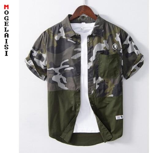 Fashion men shirt camouflage short sleeve 100% cotton tops ma clothimg high quality summer man tops 873