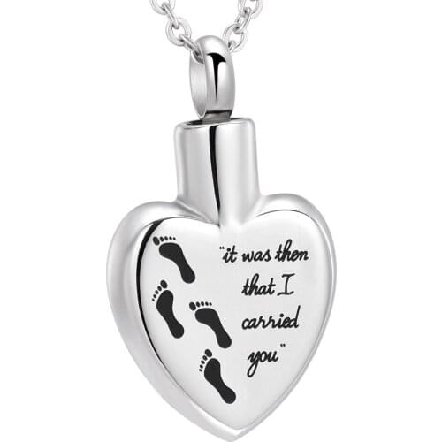IJD5945 Fashion Heart With Footprints Cremation Pendant Holder Ash Necklace Memorial Gift for Women/ Men Keepsake Jewelry