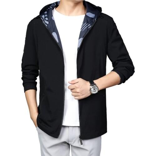 Mens Spring Jacket Coat Mens Double-sided Wear Hooded Jacket Men Autumn Fashion Casual Quality Outerwear Jacket Male Clothing