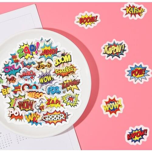 40 PCS Cartoon oops bang boom wow pow Series Stickers Childrens Toys Stationery Stickers DIY Notebook Handbook Diary Stickers