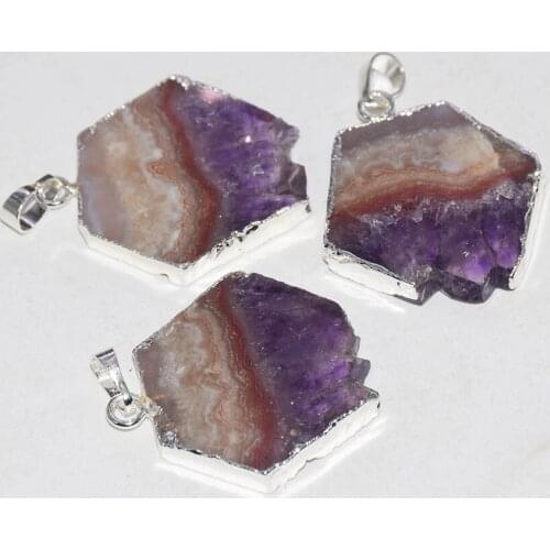 Natural Slice Purple Crystal Quartz octagon pendant jewelry making 2020 women large raw geode druzy stones charm point femme