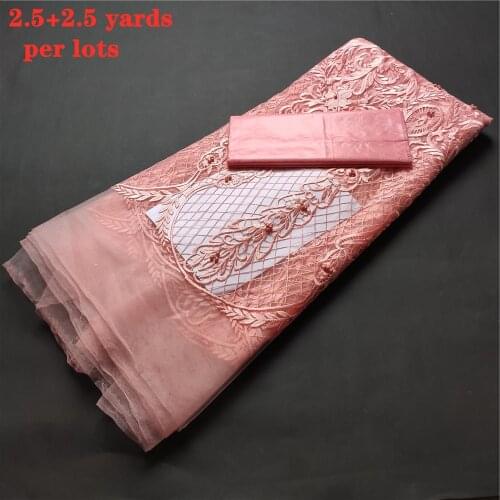 Latest french bazin lace fabric 2021 africain high quality net 100% cotton Lace fabric for wedding dress 2.5+2.5yards/lot JL015
