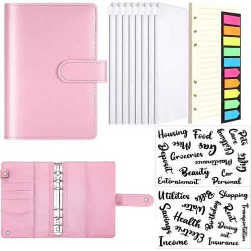 A6 PU Notebook Binder Budget Planning Notepad 6-Ring Binder Cover, Loose-Leaf Paper And Neon Page Maker Saving