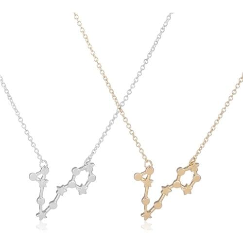Oly2u New Pisces Zodiac Signs Pendant constellation Necklace Astrology Star Necklaces for Women Long Chain Party Necklace -N174
