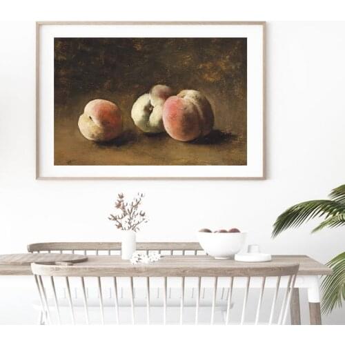 Peach Still Life Oil Painting On Canvas Poster Vintage Prints Kitchen Wall Art Decoration Peaches Picture Dining Room Decoration