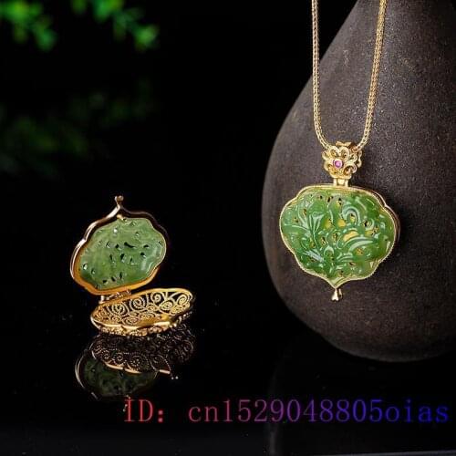 Green Jade Flower Pendant Crystal Gifts Necklace Chinese Natural Charm Fashion Amulet Chalcedony 925 Silver Zircon Women