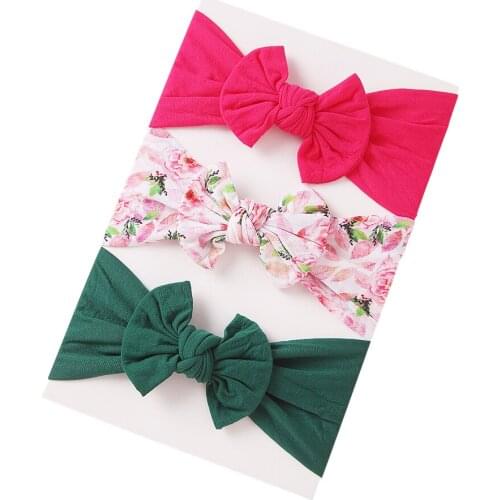 Soft Baby Nylon Headband Flower Handmade Bow Haarband Soild Bowknot Headbands Free Ali Standard Shipping 3pcs/set JFNY004