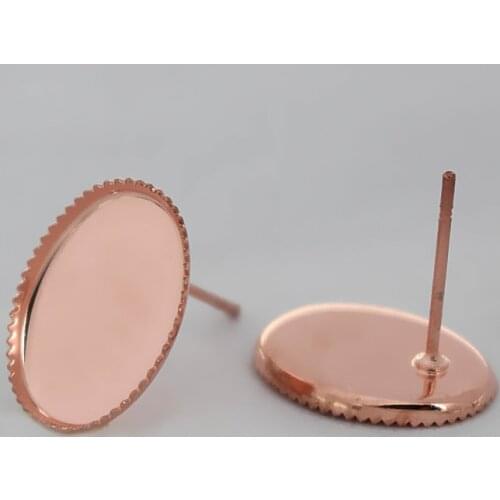 Blank Stud Earrings Bases Findings with Oval Bezel Cabochons Settings Pins Earrings post Findings Rose Golden tone Plated Brass