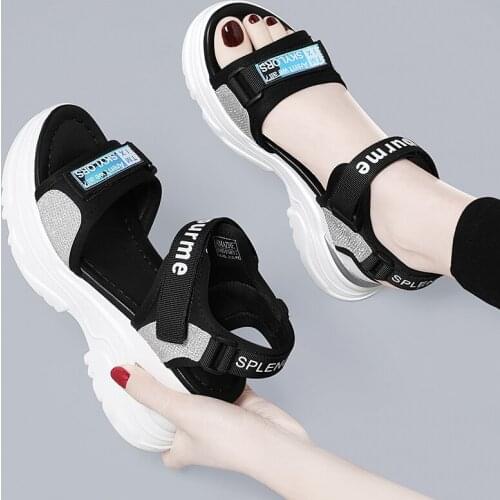 New Women Thick Bottom Wedge Magic Hook & Loop Sandals Ladies Fashion High Heels Open Toe Chunky Platform Shoes