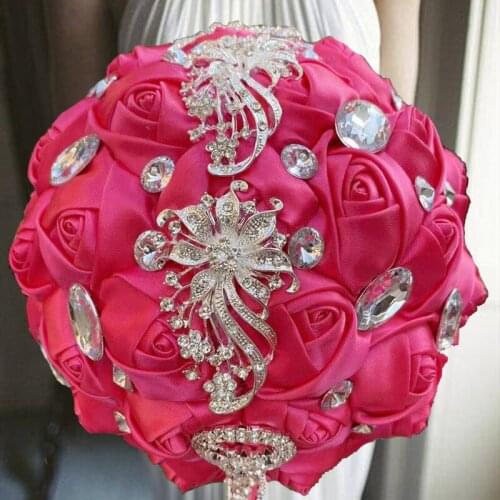 1PCs /lot Fushia Bridal Wedding Bouquets Bridal Crystal Silk Flowers Bridal Bouquets