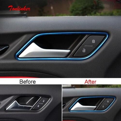 Tonlinker Interior Car Door Handle Cover Case stickers for AUDI A3 2013-18 Car styling 4 PCS Stainless Steel Cover sticker