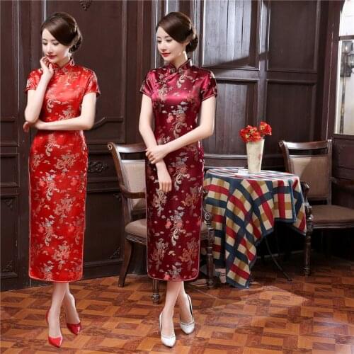 Chinese Traditional Cheongsam Embroidery Wedding Qipao Elegant Split Dress Female Floral Bodycon Woman Floral 17 Colors Outfits