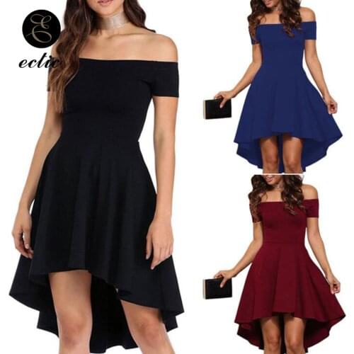 Evening Women Dress Short Front Long Back Party Night Sukienka Plain Dress Off Shoulder Robe Femme Ete 2021 Irregular Hem Dress