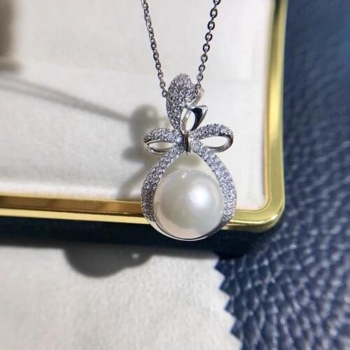 DIY Bow Knot Jewelry 925 Sterling Silver Pendant Base Settings Mountings Findings Parts for Pearl Crystal Jade Agate 5pcs/lot