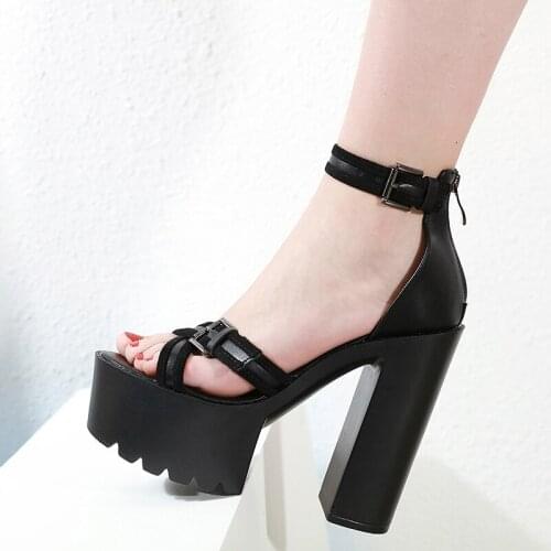 Women Gothic Shoes High Block Heel Hollow Out Sandals Gladiator Clubwear Shoes Platform Fashion Buckle Ankle Strap Drop