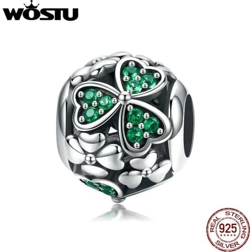 WOSTU New Arrival 100% 925 Sterling Silver Lucky Shamrock Beads Fit Charm Bracelet & Necklace Original Jewelry Making DXC964