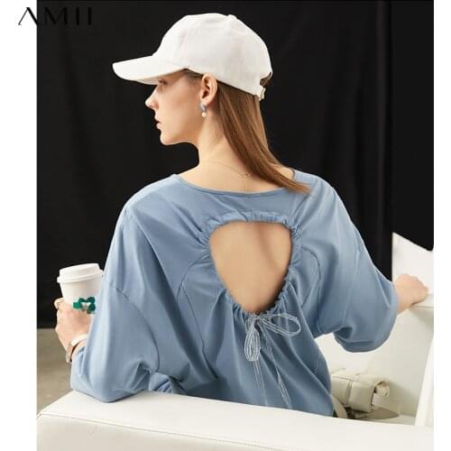 Amii Minimalism Summer New Dress For Women Fashion Cotton Solid Oneck Hollow Out Aline Causal Womens Summer Dress 12140448