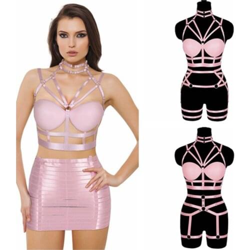 Harness Womens Underwear Pink Bondage Set Harajuku Wedding Garter Festival Rave Suspender Belt Fetish Lingerie Punk Gothic