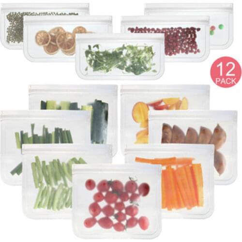 12Pcs 10Pcs 6Pcs/Set Silicone Food Bag Reusable Preservation Bag Fruit Vegetable Sealed Bag Leakproof Food Storage Ziplock Bag