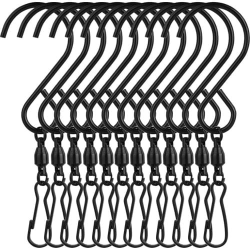 12 Pack Swivel Hooks Clips Wind Spinner S Hook Clips Hanging Wind Chimes Party Supplies (Black)