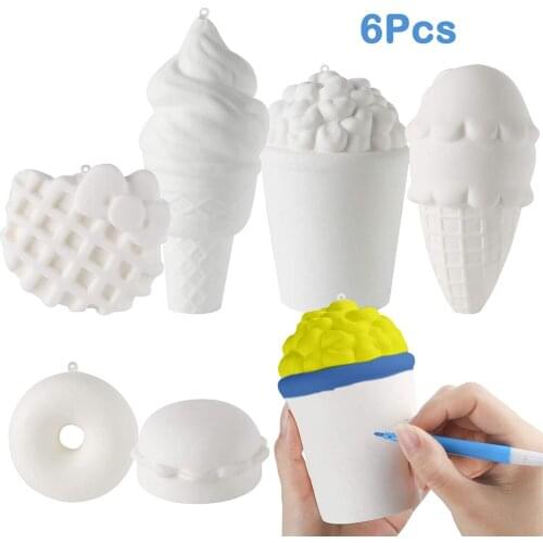 6Pcs DIY Slow Rising Jumbo Food Kawaii Squeeze Toys Set Hamburger Popcorn Donut Waffle Ice Cream Novelty Toys Gifts for Kids
