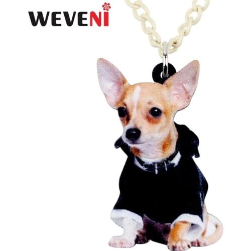 WEVENI Acrylic Suits Sitting Chihuahua Dog Necklace Pendant Chain Choker Trendy Bijoux Jewelry For Women Girls Collier Kids Gift