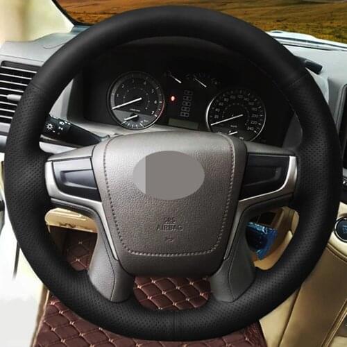 DIY Black Genuine Leather Car Accessories Steering Wheel Cover For Toyota Land Cruiser 2015-2020 Land Cruiser Prado Crown