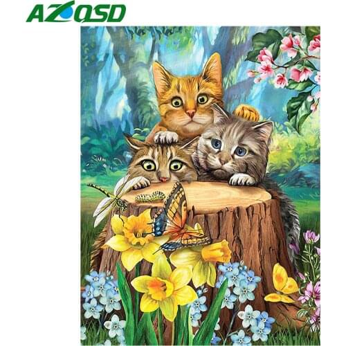 AZQSD 5D Diamond Painting New Arrivals Cat Flower Handmade Gift Diamond Embroidery Animals Mosaic Halloween Decorations For Home