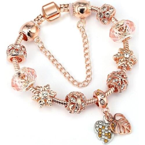 BRACE CODE Rose Gold Charm Snake Bone Chain Maple Leaf Charm Pendant Women Bracelet, DIY Brand Bracelet Gift Direct Shipping