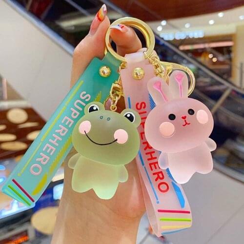 New Fashion Cartoon Crystal Bear Key Chain Transparent Car Keychain Cute Frog Animal Keyring