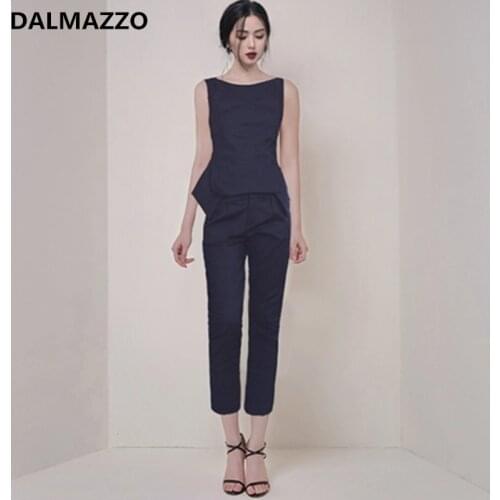 2021 Newest Summer Fashion Office Womens Suit Irregular Slim Vest Tops + Casual Calf Length Pants 2 Pieces Set Plus Size Female